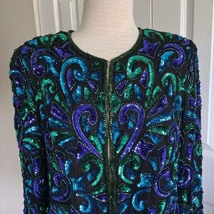 Laurence Kazar Vintage Black Jacket With Sequin and Beaded Embellishments Size L